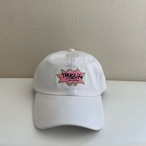 Thug life white strapback slouch baseball cap